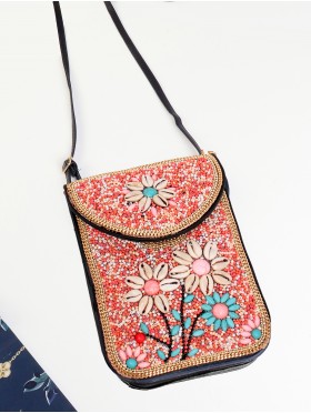 Hand-made Beaded Faux Leather Mini Purse